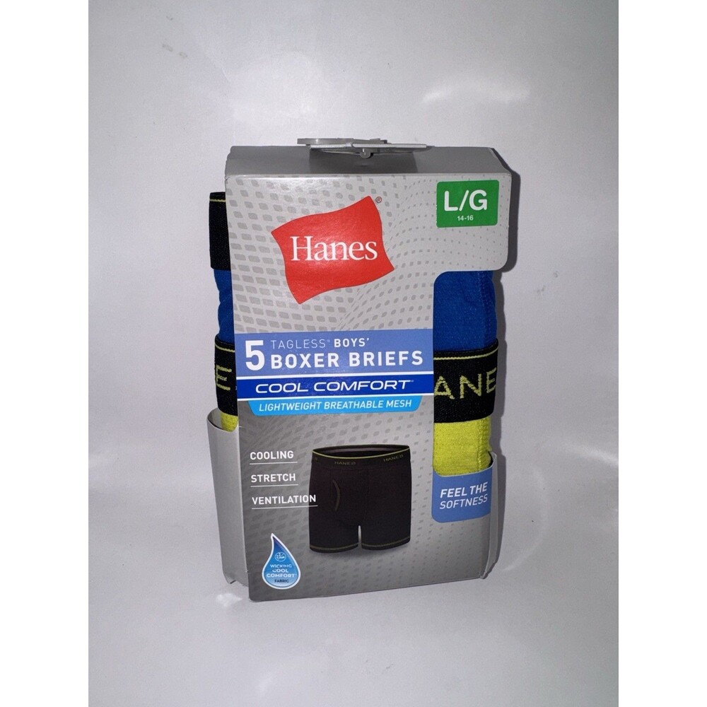 NWT Hanes Boys Boxer Briefs Underwear 5 pairs/pack Blue Gray Green Black Mesh